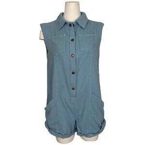 Anthropologie Pilcro Sleeveless Collared Romper XS Blue NEW